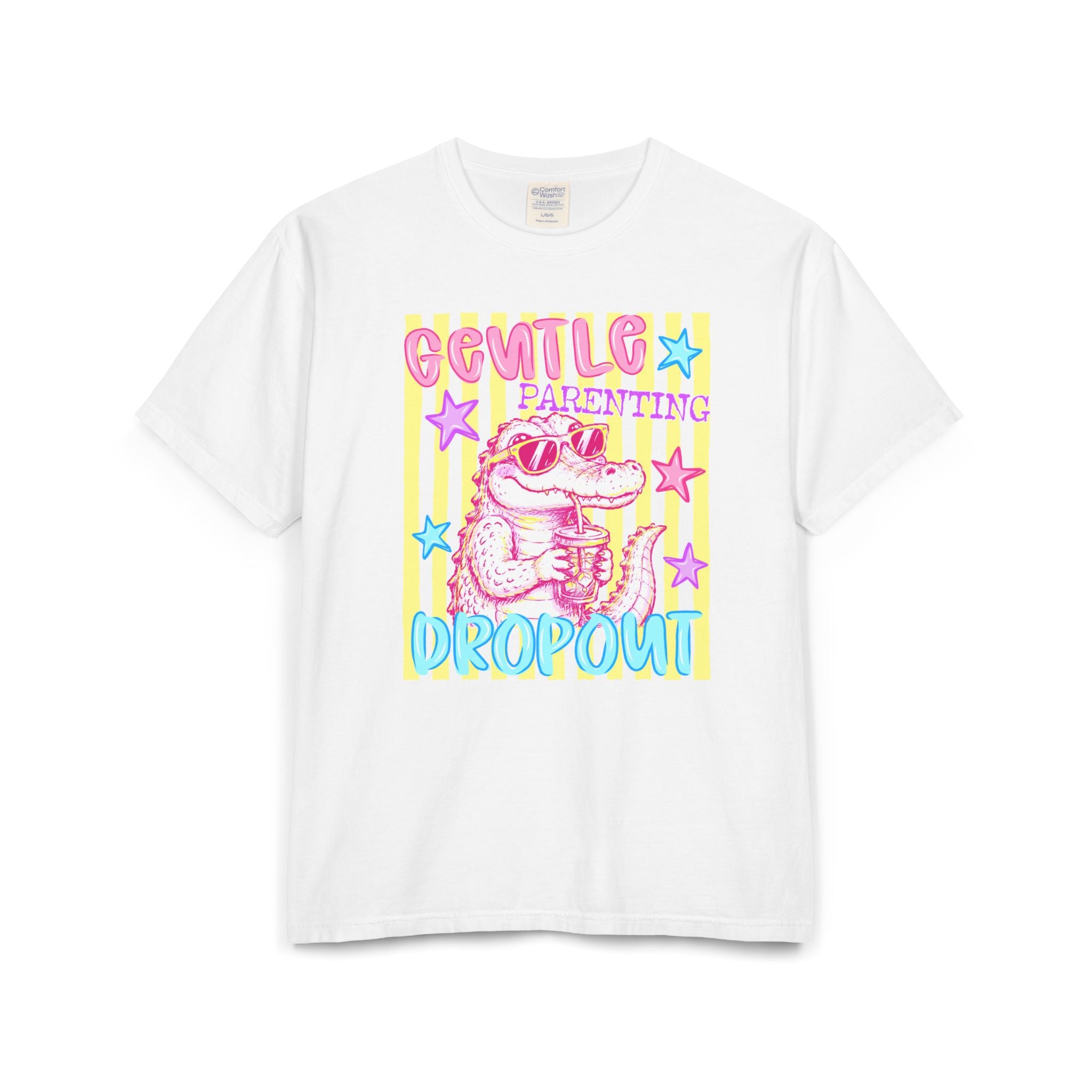 Parenting Dropout Crocodile T-Shirt — Retro Cute Pastel Graphic Tee