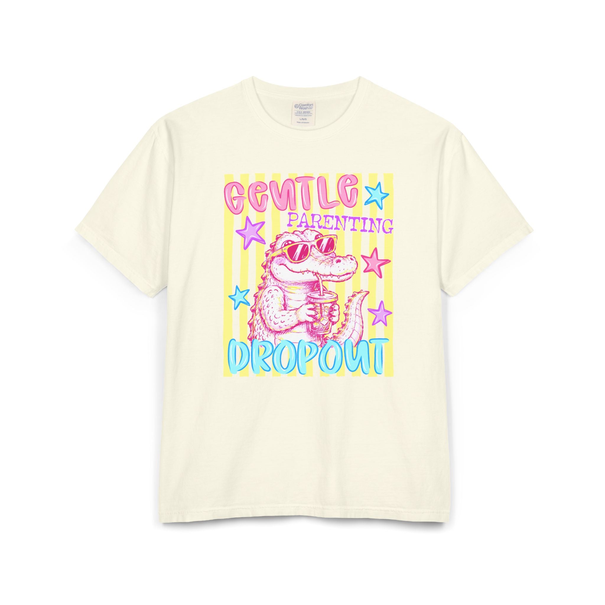 Parenting Dropout Crocodile T-Shirt — Retro Cute Pastel Graphic Tee