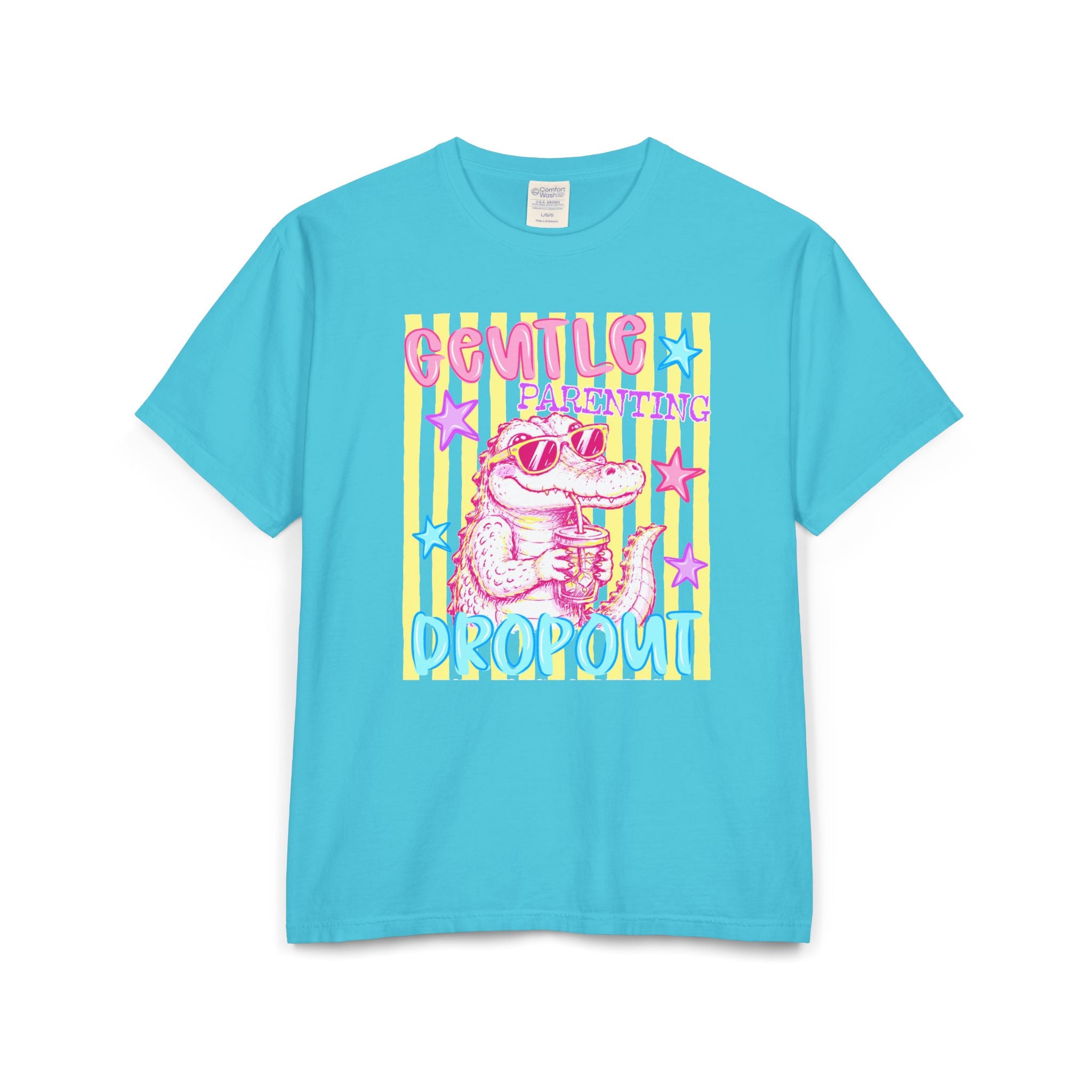 Parenting Dropout Crocodile T-Shirt — Retro Cute Pastel Graphic Tee