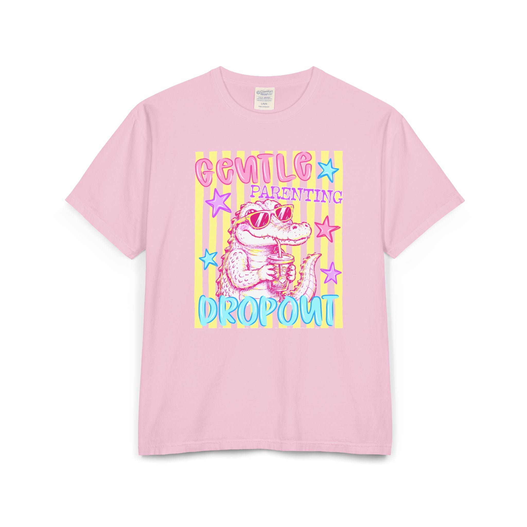 Parenting Dropout Crocodile T-Shirt — Retro Cute Pastel Graphic Tee