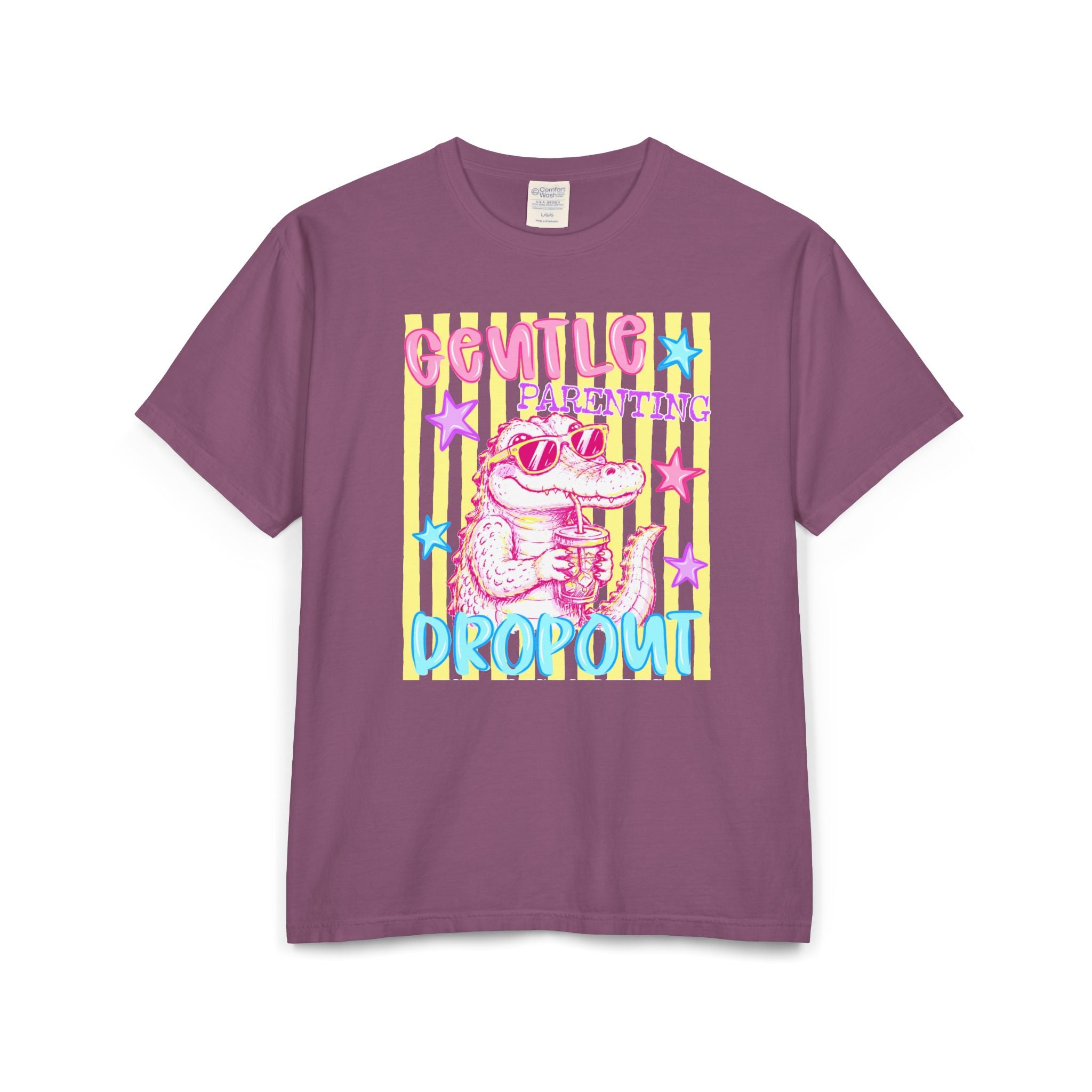 Parenting Dropout Crocodile T-Shirt — Retro Cute Pastel Graphic Tee