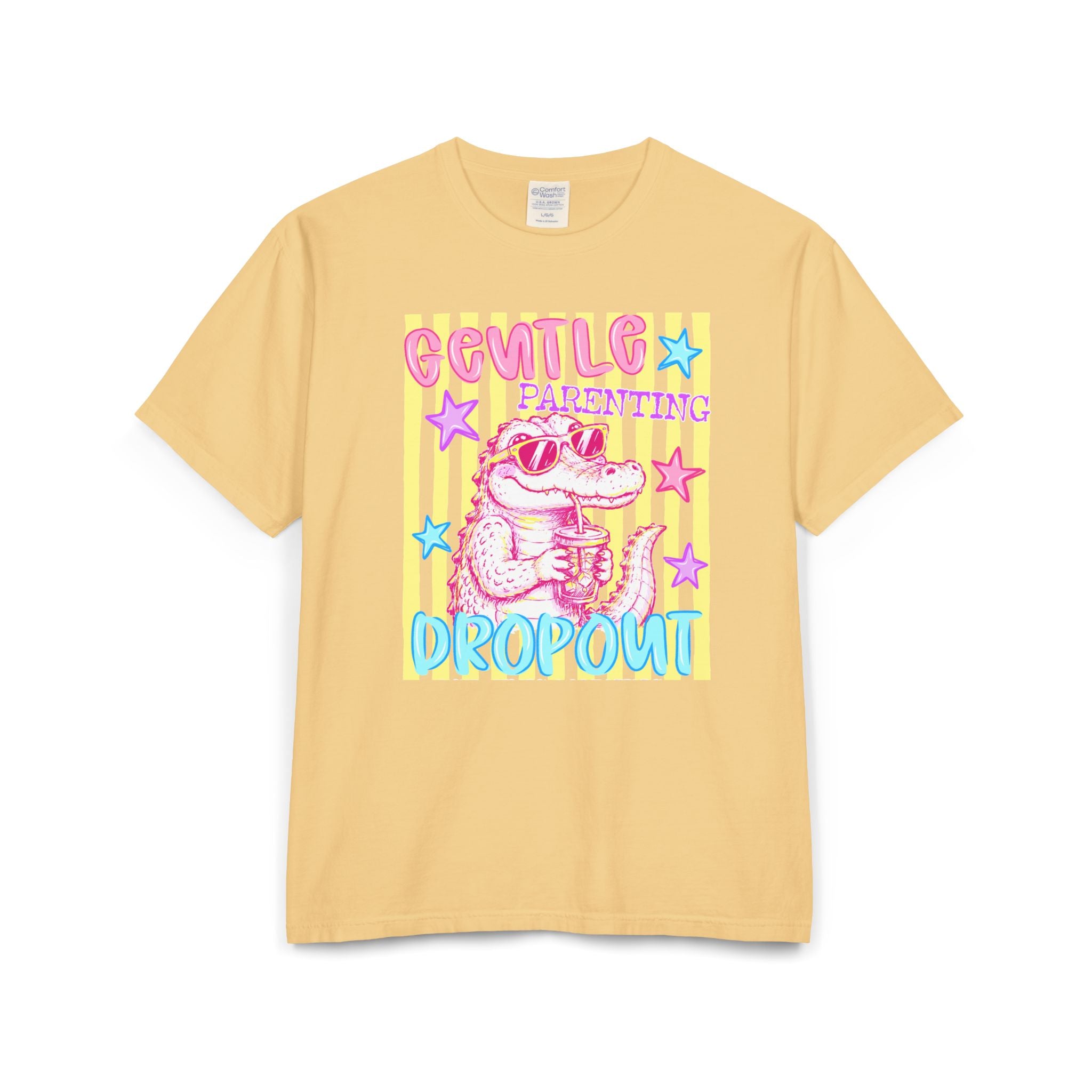 Parenting Dropout Crocodile T-Shirt — Retro Cute Pastel Graphic Tee